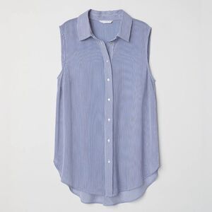 H&M Sleeveless Blouse Navy White Stripe Button Down Semi Sheer